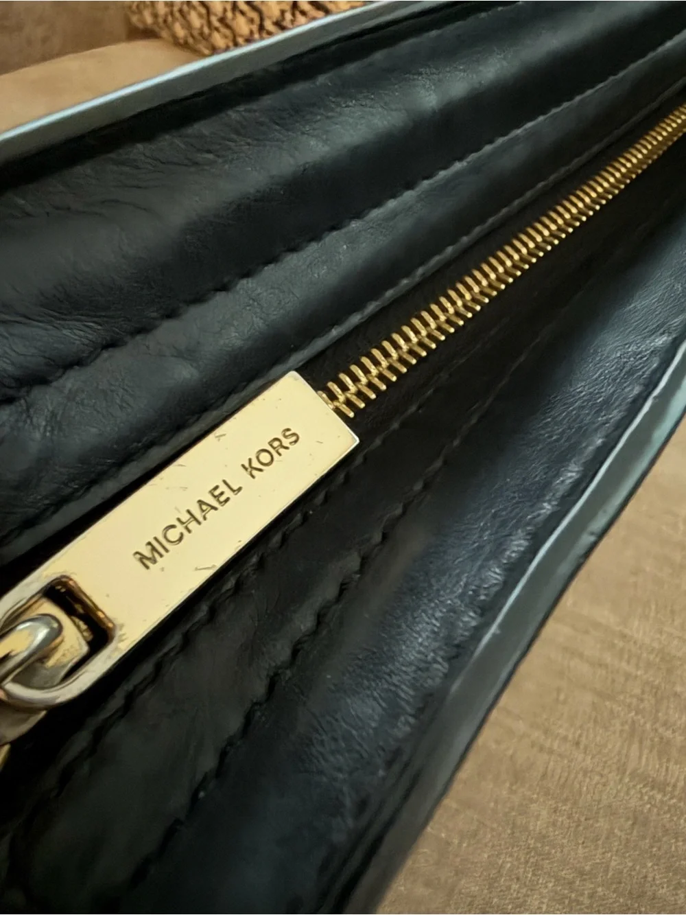 Michael Kors Black Quilted Leather Crossbody with Gold MK Charm